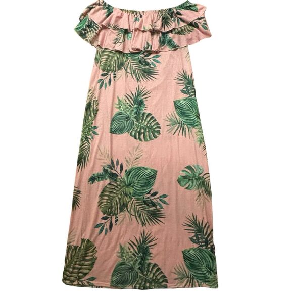 Boohoo Plus Imogen Palm Print Ruffle Tiered Maxi Dress Off The Shoulder Size 20 - Picture 8 of 10